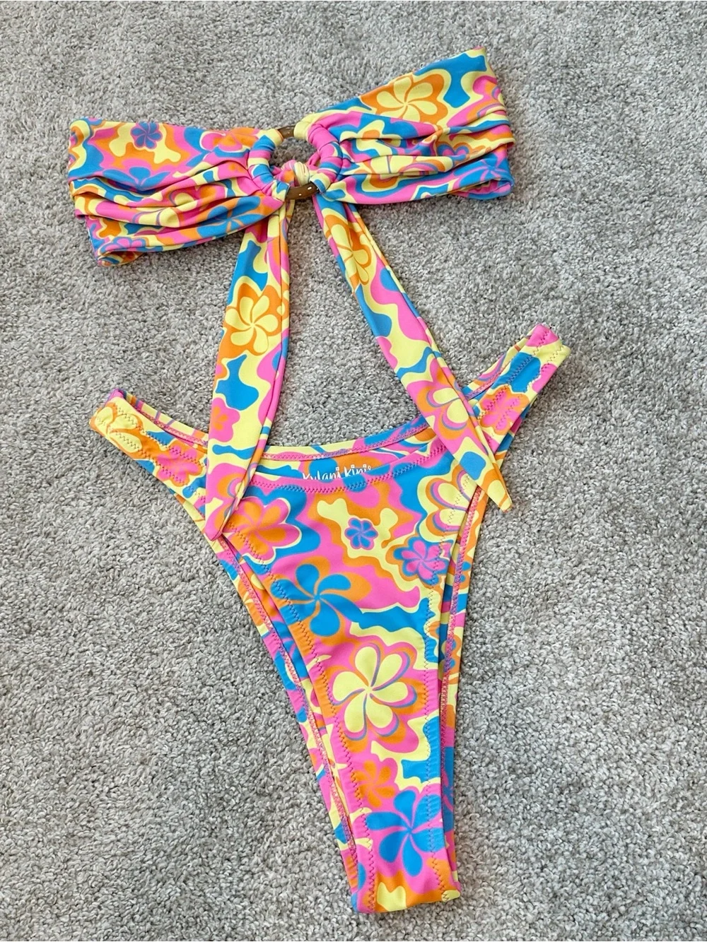 Kulani Kinis Floral Tie-Front Bikini in Pink, Yellow & Blue
